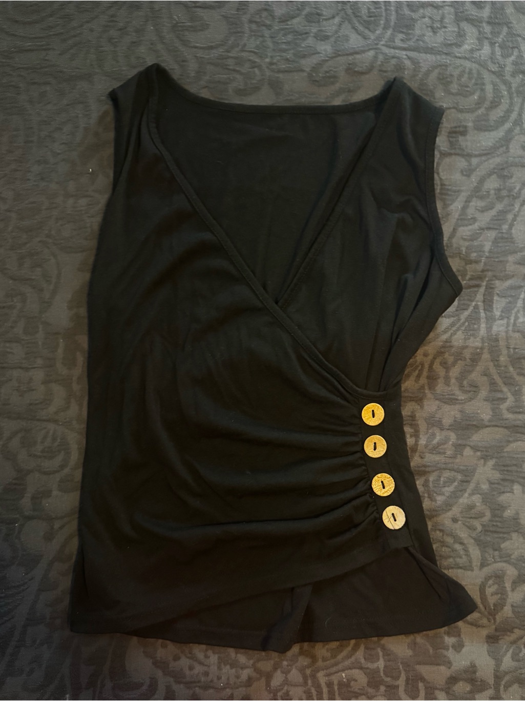 Black Stretchy Button Accent Sleeveless Shirt Fits Bust Size Up To 19 Inch